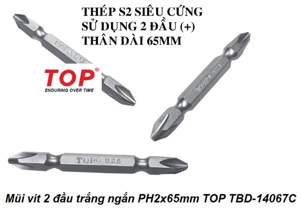 Mũi vít 2 đầu trắng ngắn PH2x65mm TOP TBD-14067C 