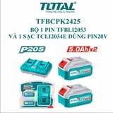  Bộ 2 pin và 1 sạc đôi P20S 20Vx5.0Ah Total TFBCPK2425 