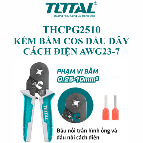  Kìm bấm cos đầu dây cách điện AWG23-7 Total THCPG2510 