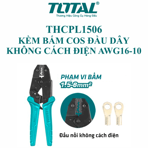  Kìm bấm cos đầu dây không cách điện AWG16-10 Total THCPL1506 