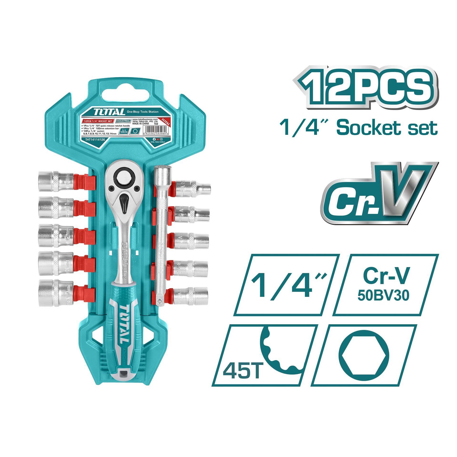  Bộ cần tự động và đầu tuýp 1/4 Inch 12 chi tiết Total THT14114126 