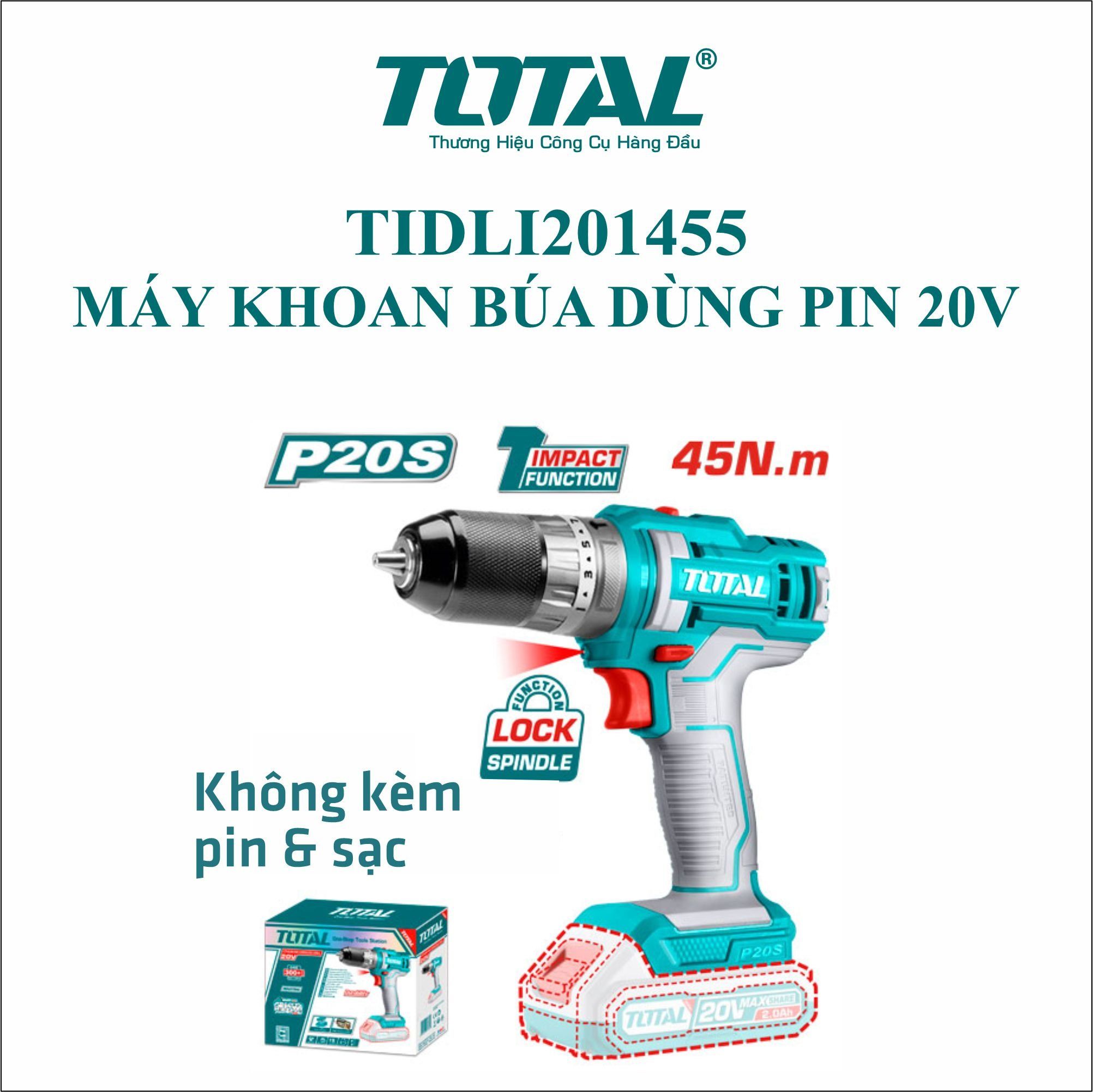  Máy khoan động lực dùng pin 20V Total TIDLI201455 (Solo) 