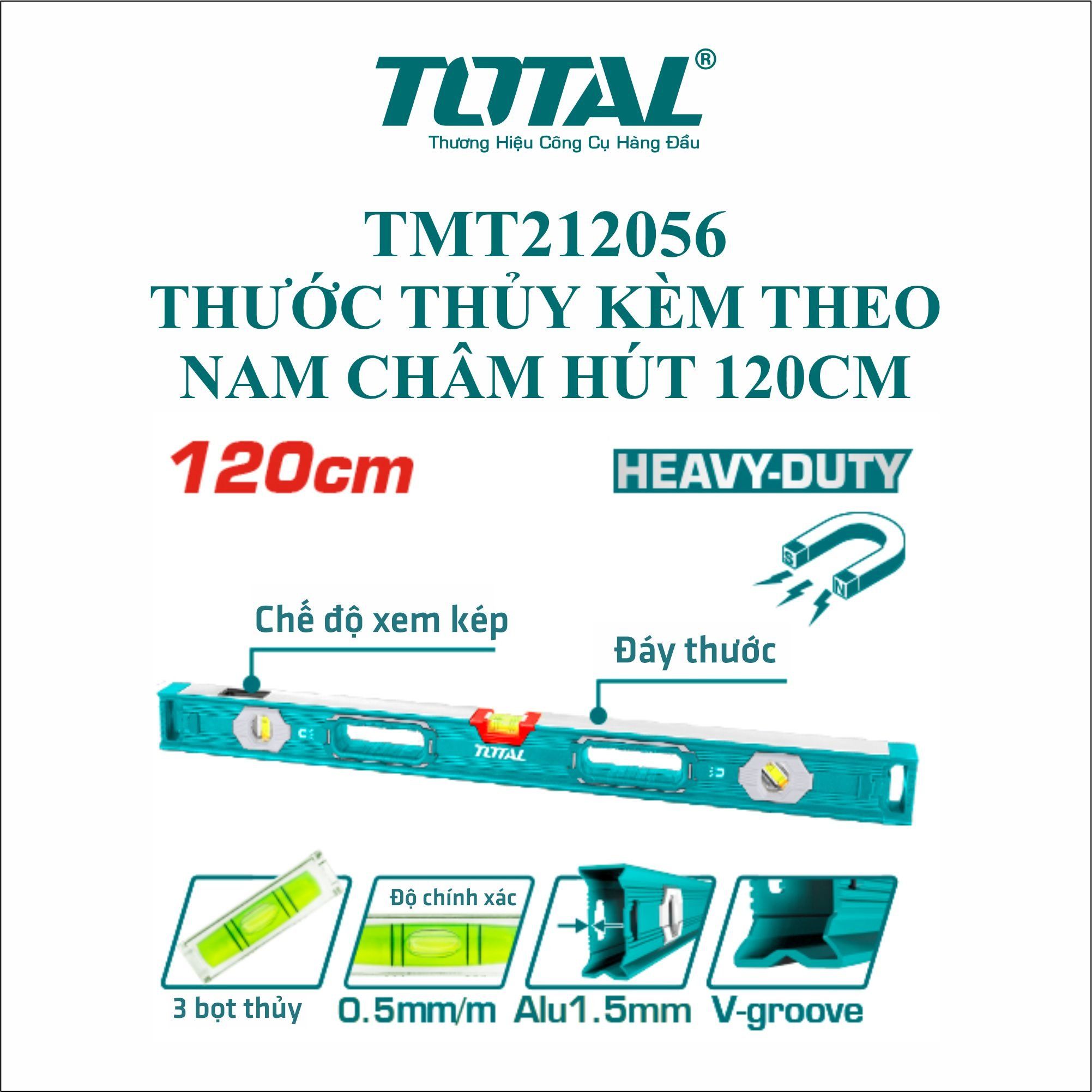  Thước thủy kèm theo nam châm hút 120cm Total TMT212056 