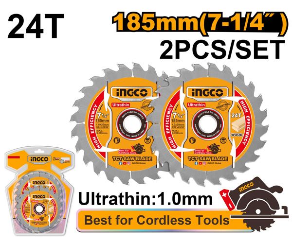  Bộ 2 lưỡi cưa TCT siêu mỏng 185mmx24T INGCO TSB1853 