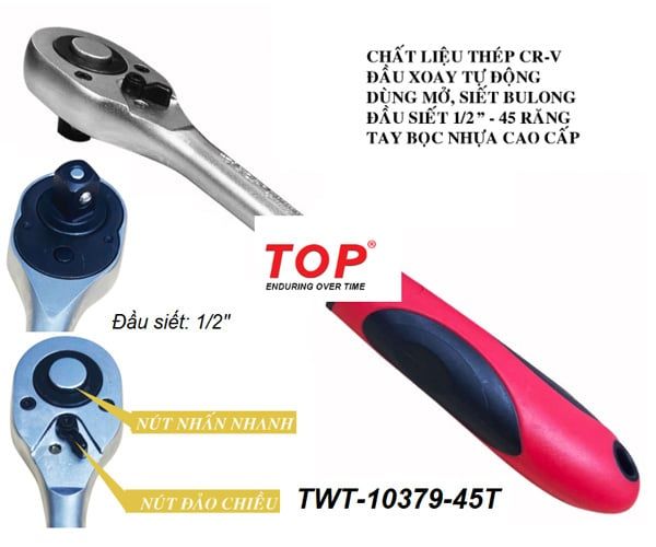  Cần tự động 1/2 Inch nhanh 45 răng cán bọc nhựa đỏ đen TOP TWT-10379-45T 