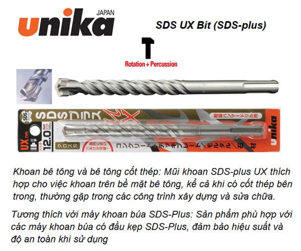  Mũi khoan bê tông SDS Plus Unika UX16.0x160 