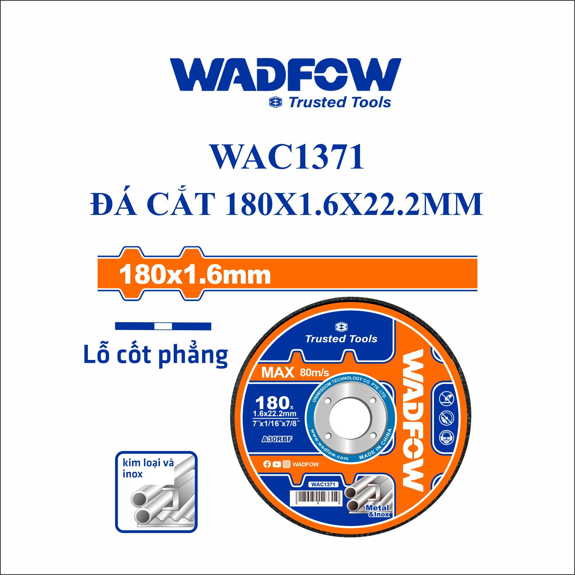 Đá cắt kim loại 180x1.6x22.2mm WADFOW WAC1371 