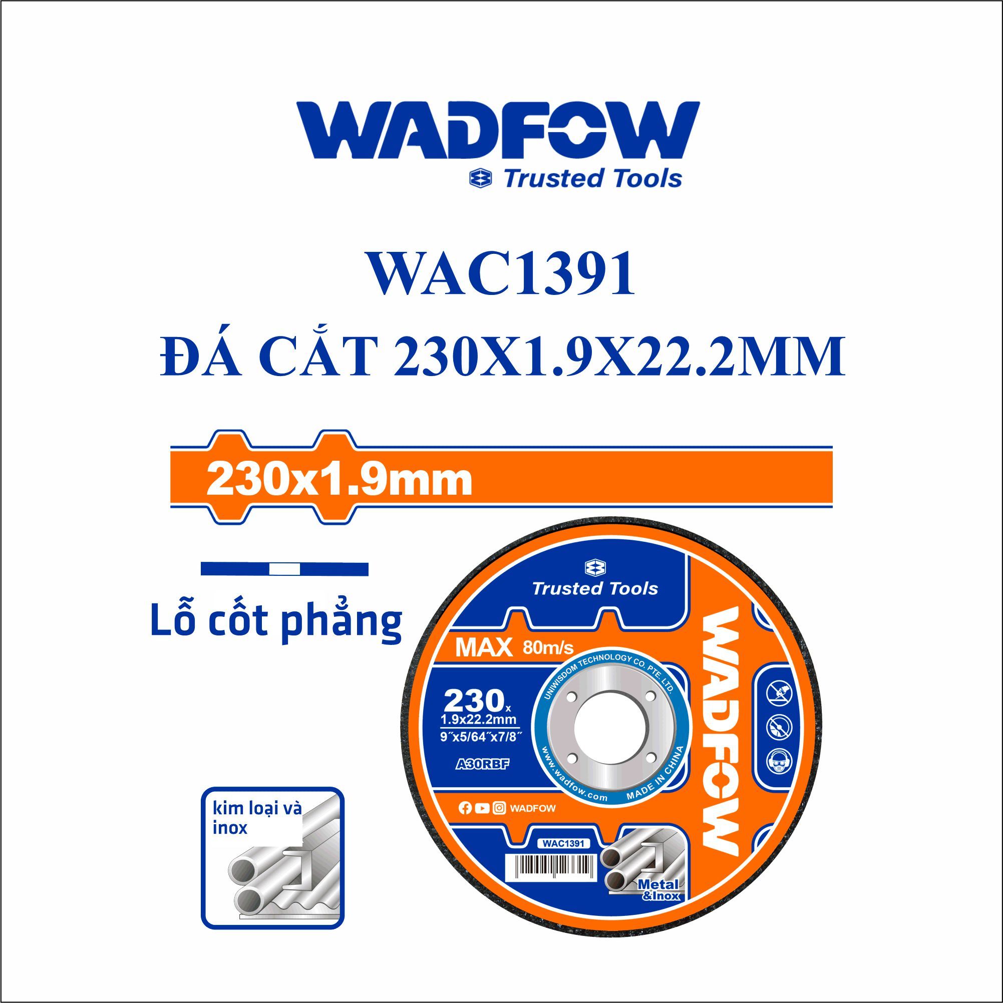  Đá cắt kim loại 230x1.9x22.2mm WADFOW WAC1391 
