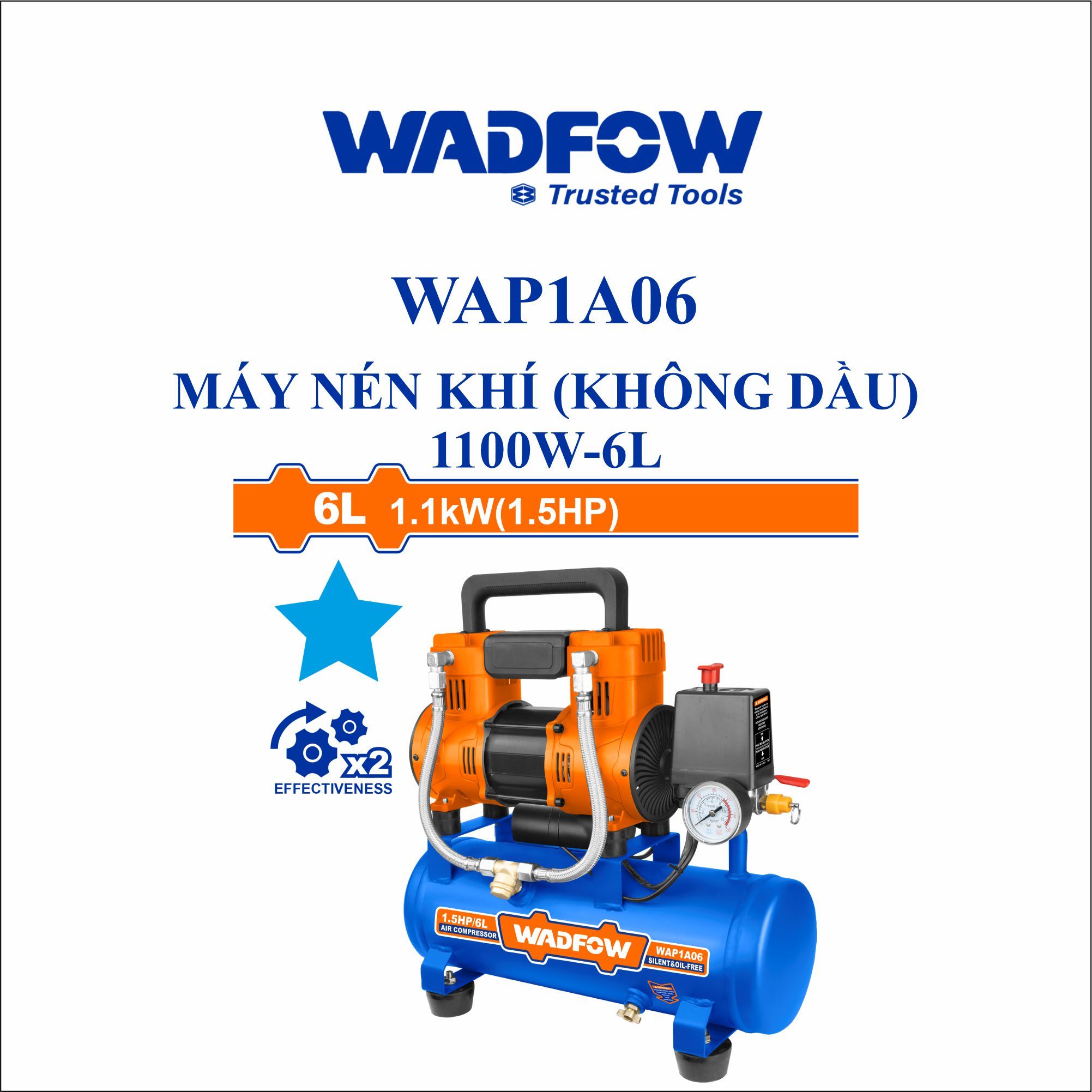  Máy nén khí (không dầu) 1100W-6L WADFOW WAP1A06 