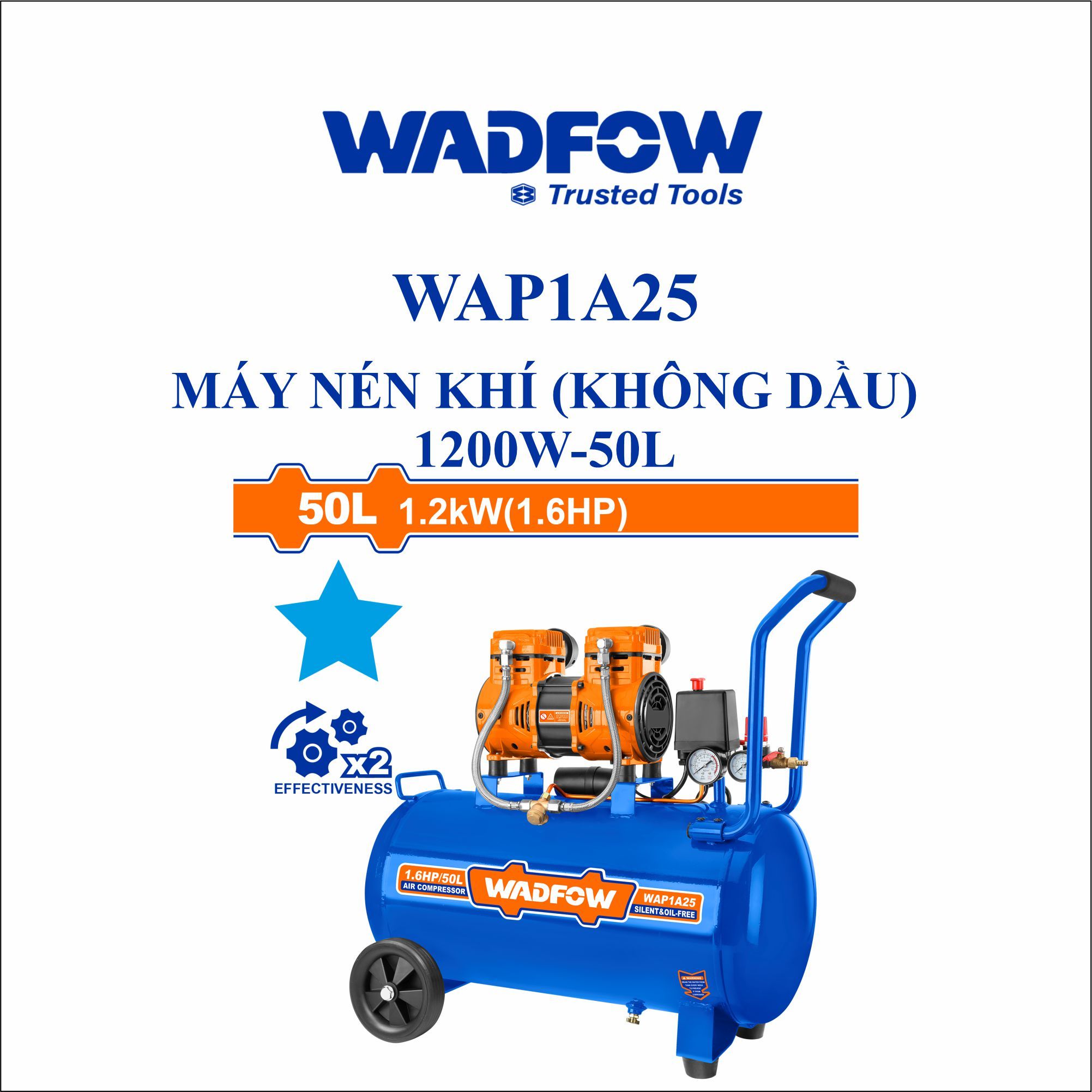  Máy nén khí (không dầu) 1200W-50L WADFOW WAP1A25 