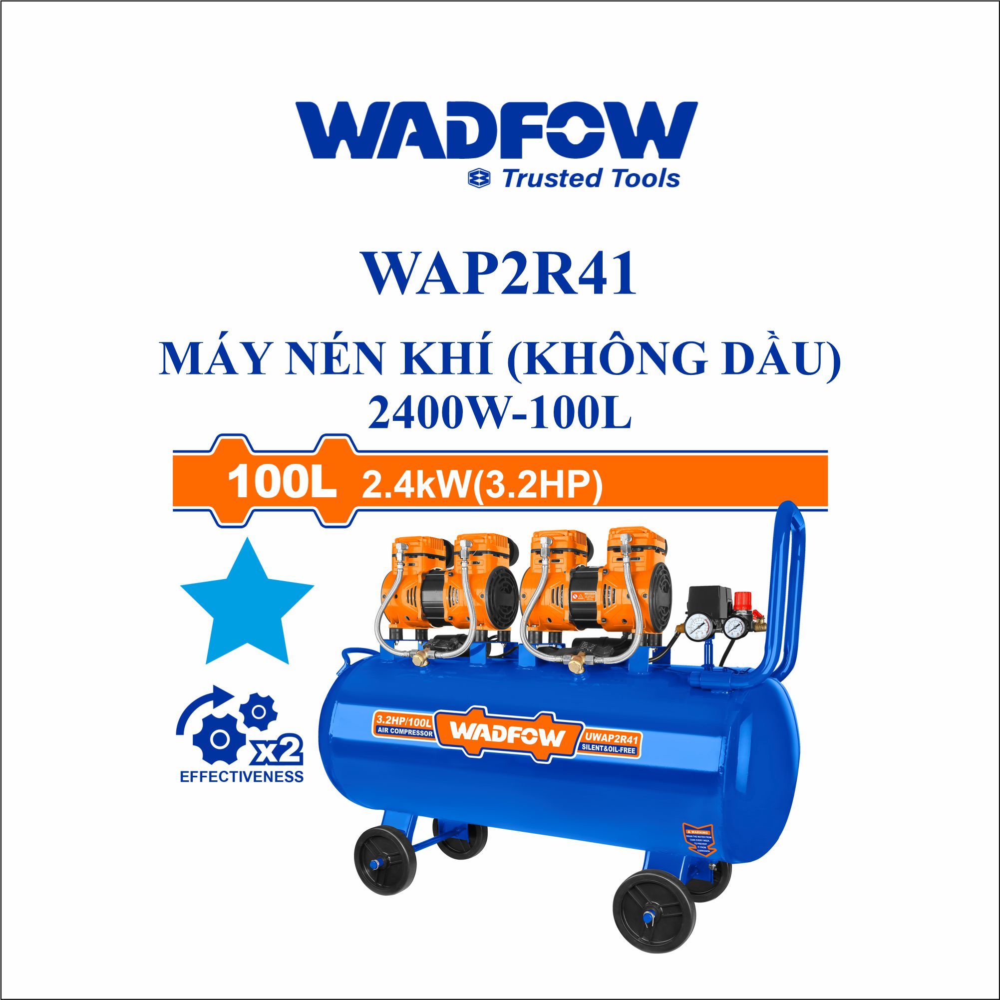  Máy nén khí (không dầu) 2400W-100L WADFOW WAP2R41 