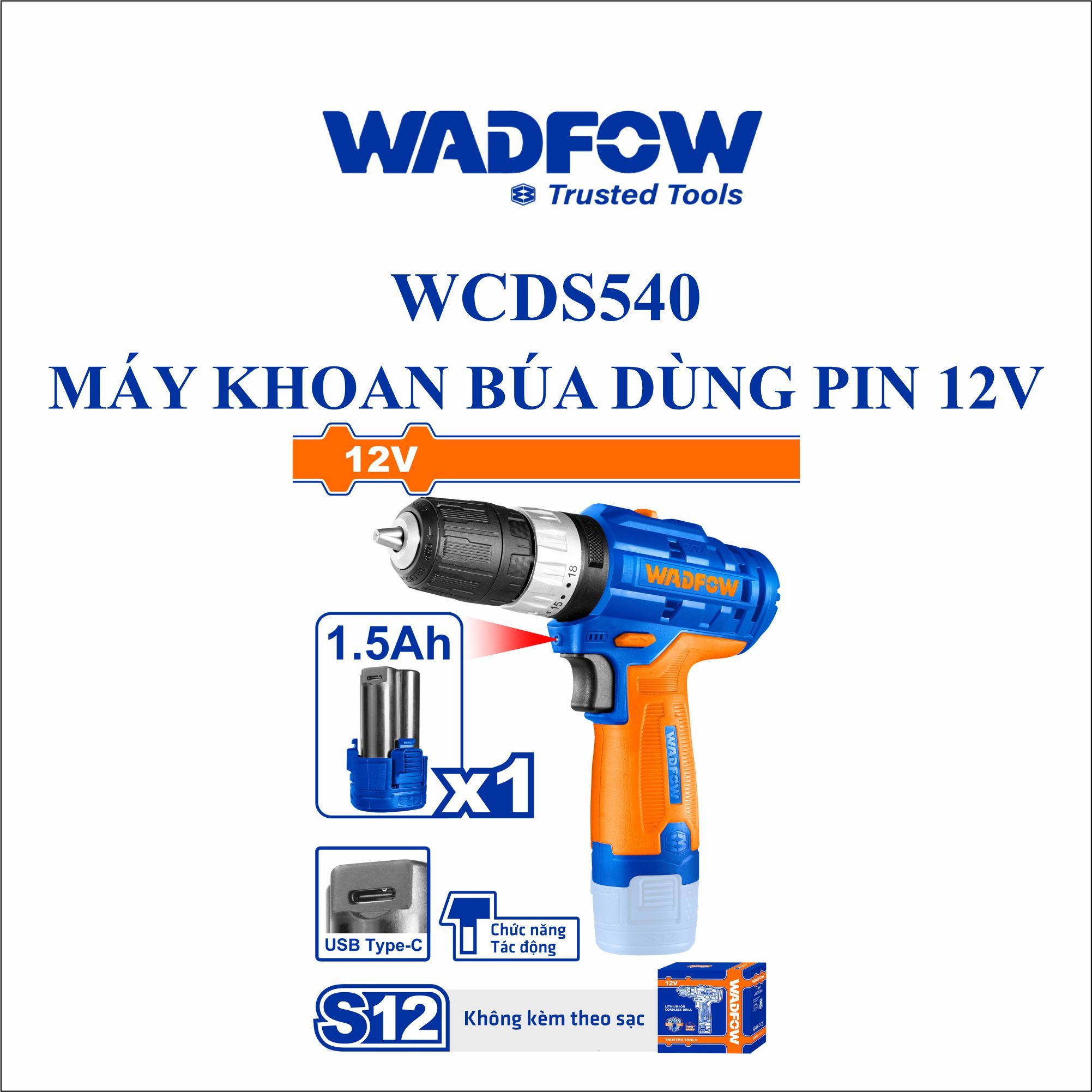  Máy khoan búa dùng pin 12V WADFOW WCDS540 