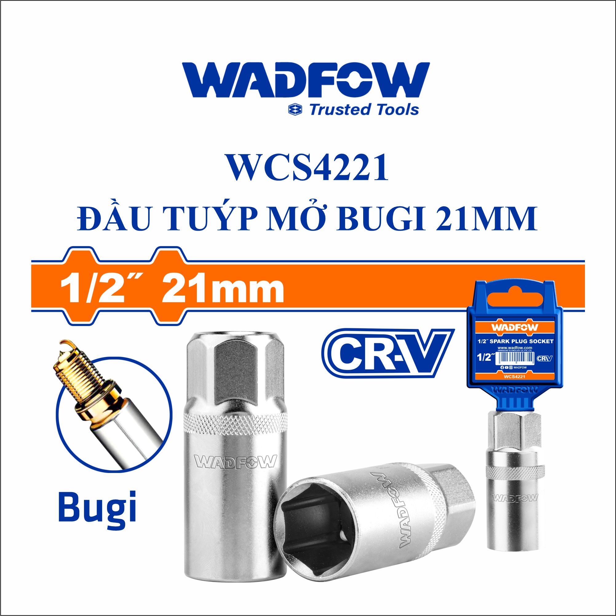  Đầu tuýp mở bugi 21mm WADFOW WCS4221 