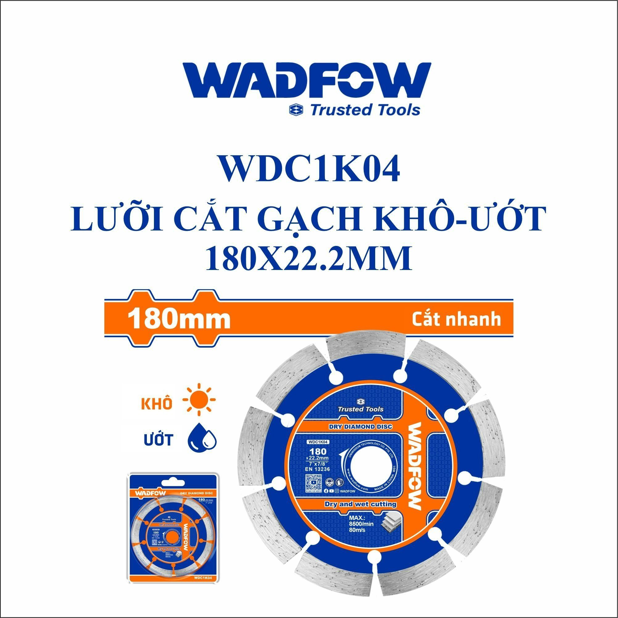  Lưỡi cắt gạch khô-ướt 180x22.2mm WADFOW WDC1K04 