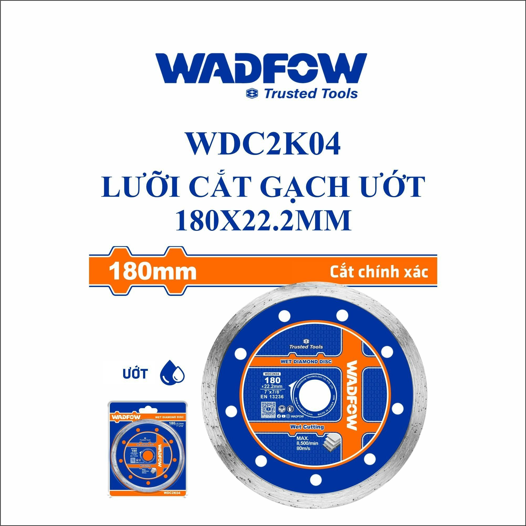  Lưỡi cắt gạch ướt 180x22.2mm WADFOW WDC2K04 