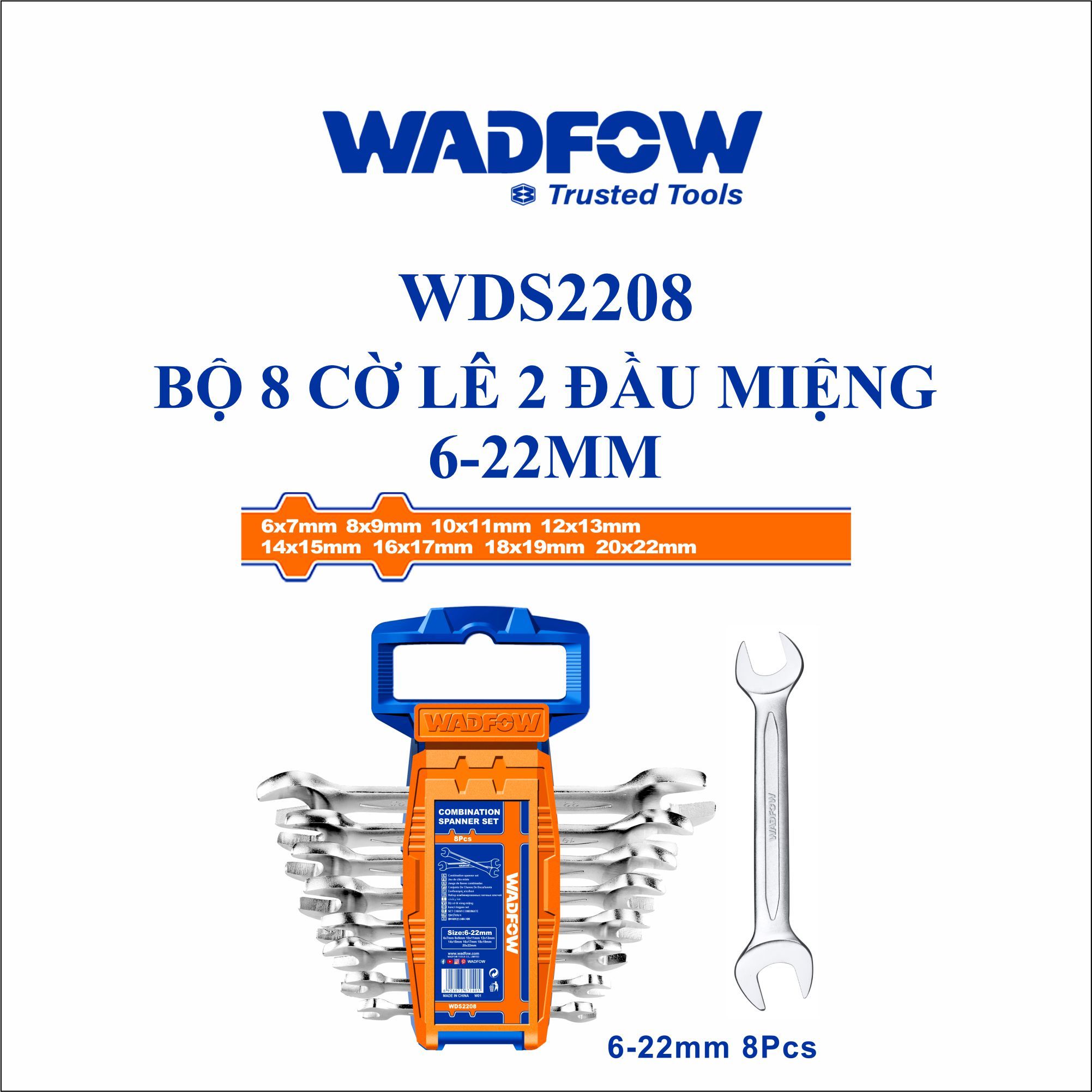  Bộ 8 cờ lê 2 đầu miệng 6-22mm WADFOW WDS2208 