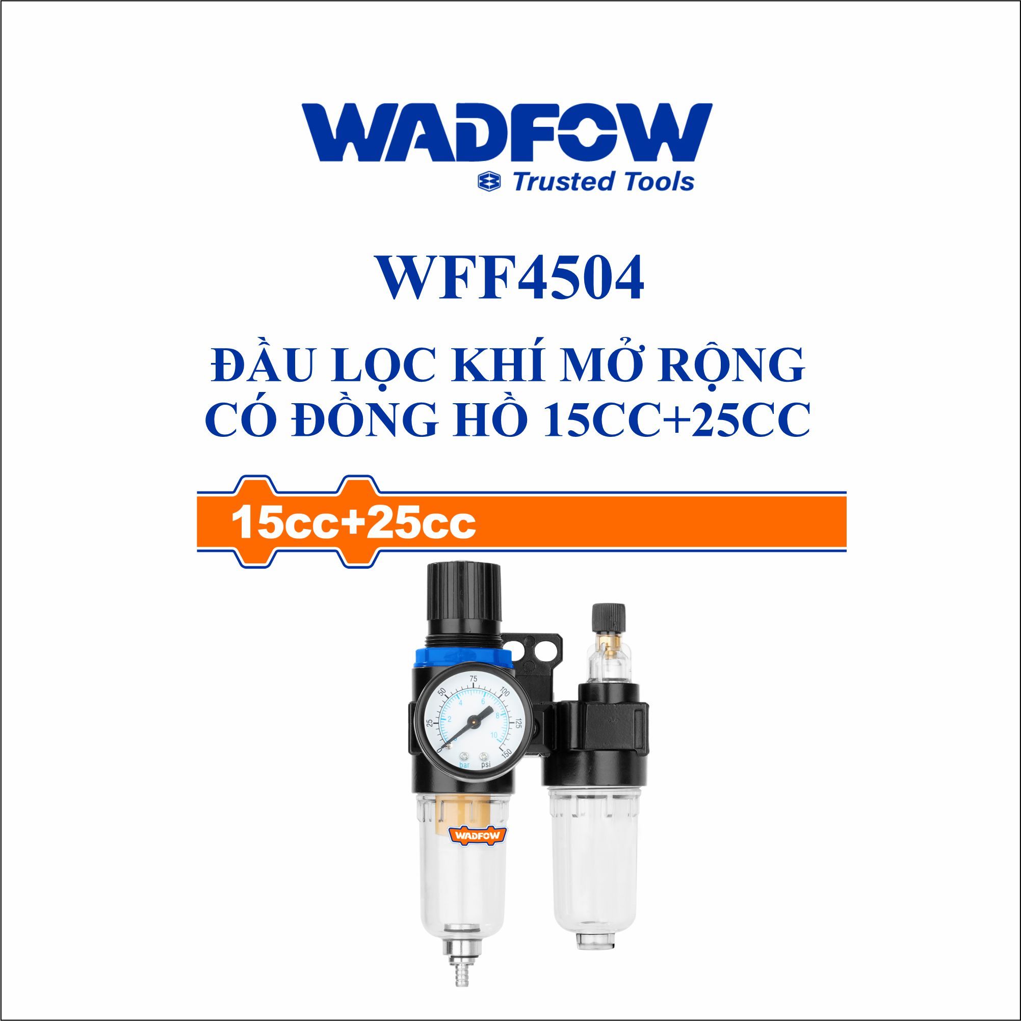  Đầu lọc khí mở rộng có đồng hồ 15cc+25cc WADFOW WFF4504 