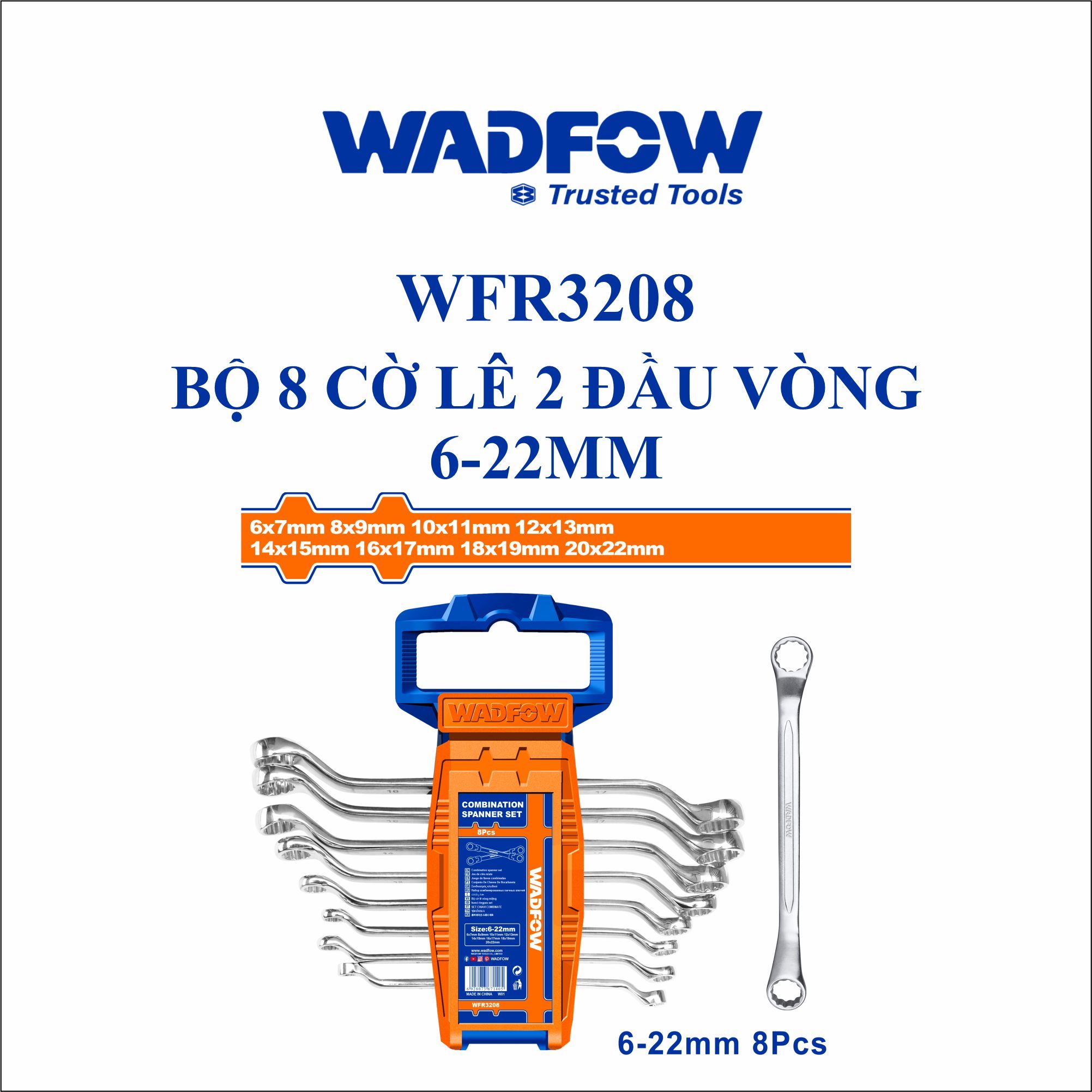  Bộ 8 cờ lê 2 đầu vòng 6-22mm WADFOW WFR3208 