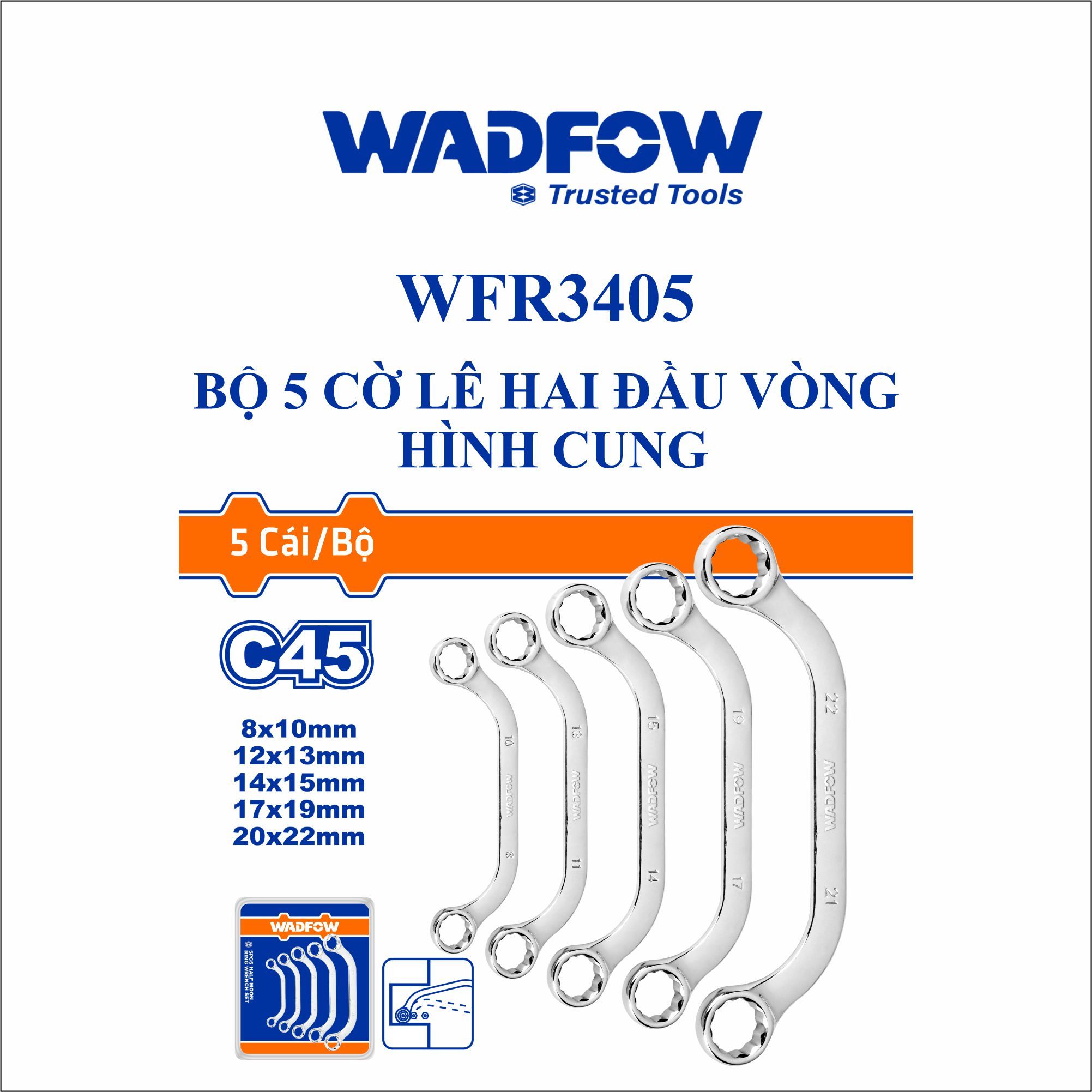  Bộ 5 cờ lê hai đầu vòng hình cung WADFOW WFR3405 