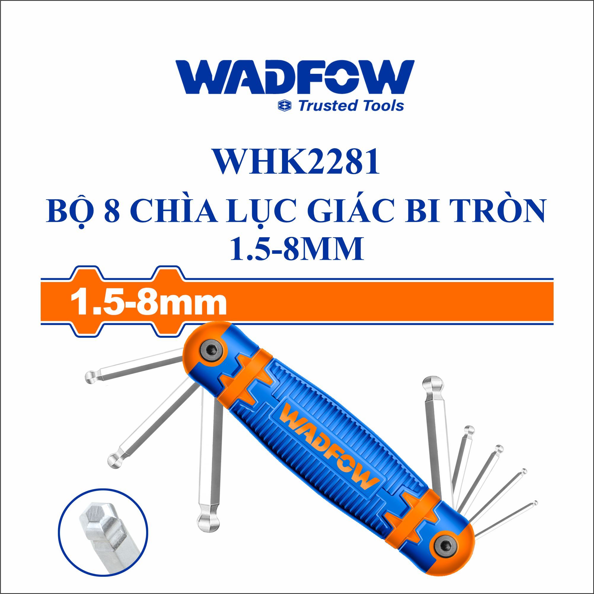  Bộ 8 chìa lục giác bi tròn 1.5-8mm WADFOW WHK2281 