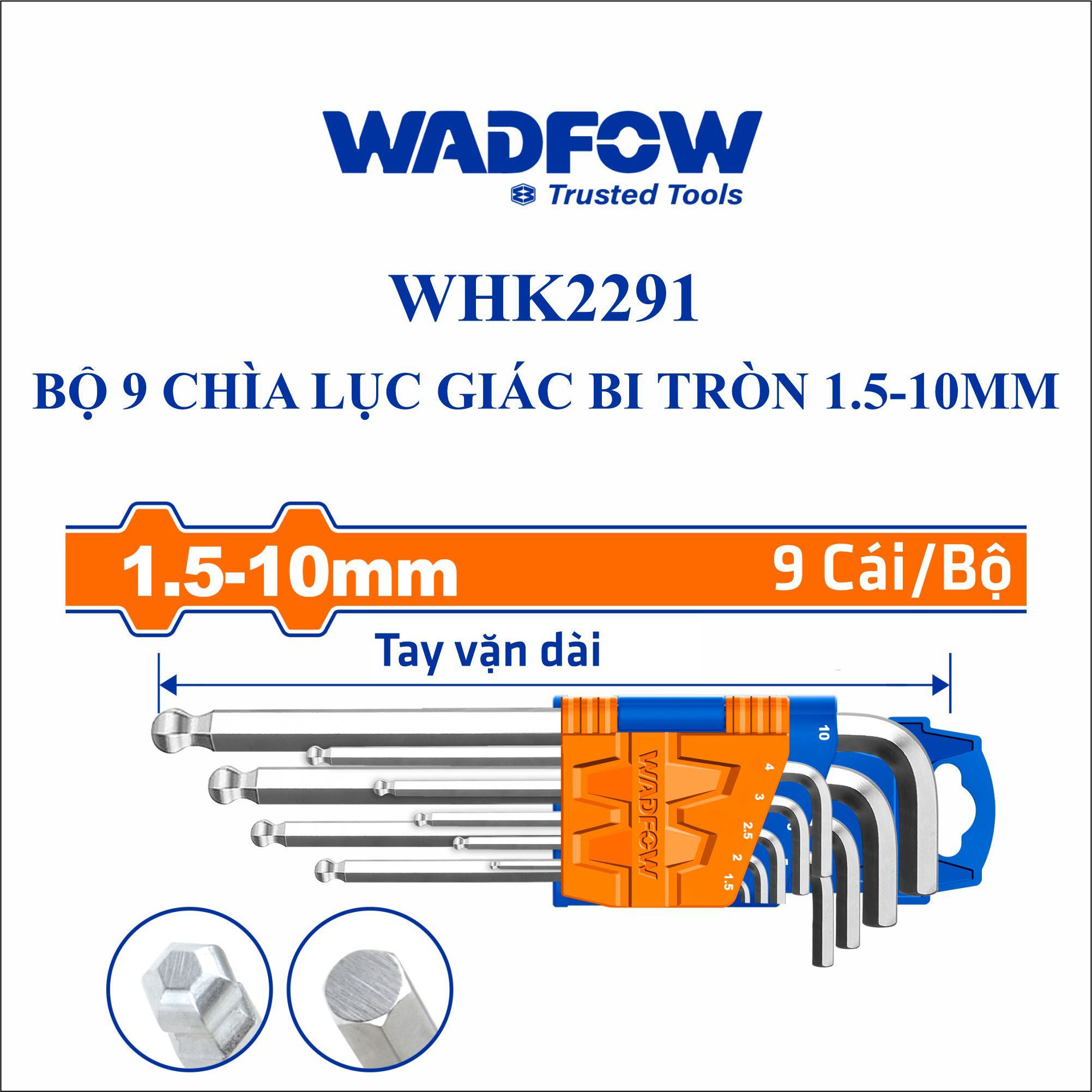  Bộ 9 chìa lục giác bi tròn 1.5-10mm WADFOW WHK2291 