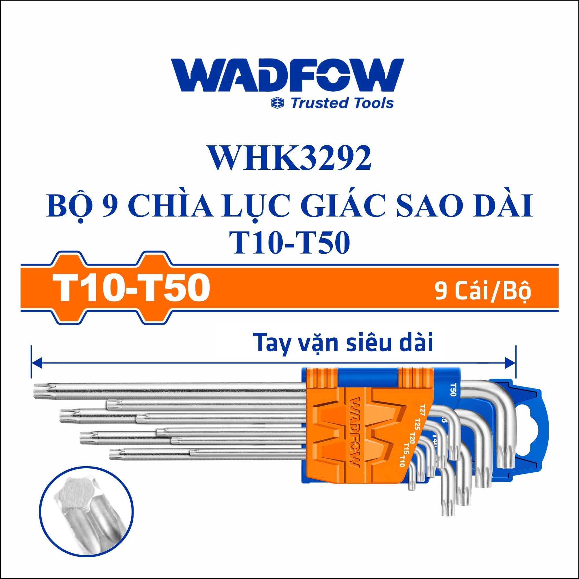  Bộ 9 chìa lục giác sao dài T10-T50 WADFOW WHK3292 