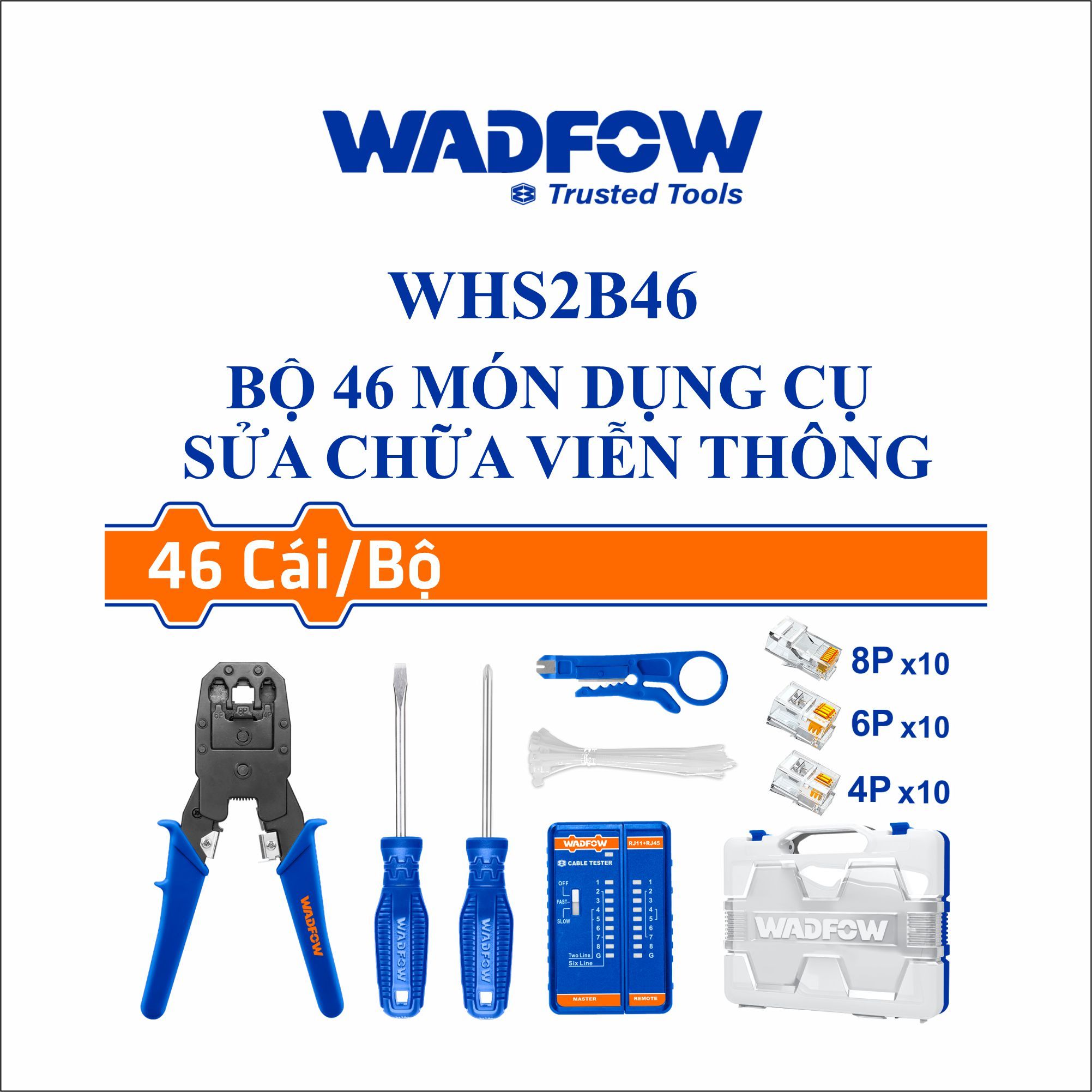  Bộ 46 món dụng cụ sửa chữa viễn thông WADFOW WHS2B46 