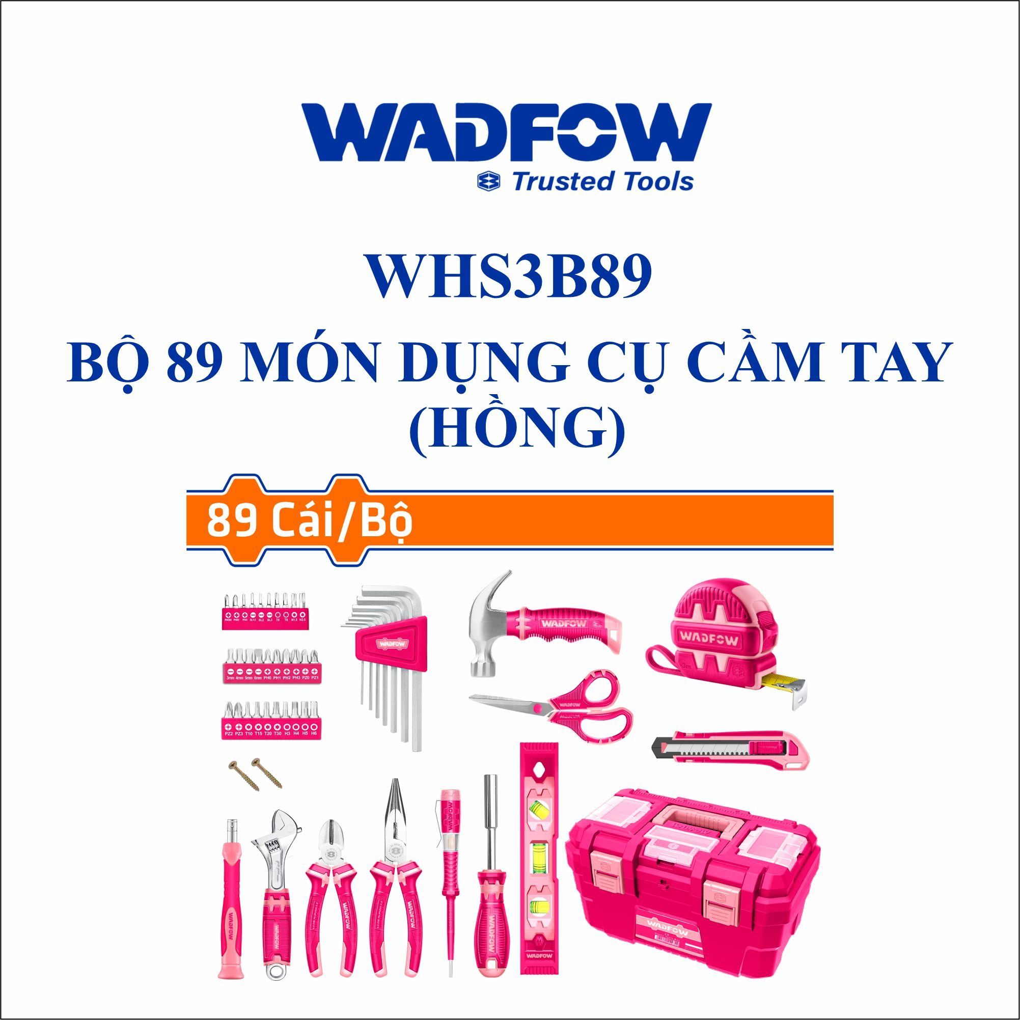  Bộ 89 món dụng cụ cầm tay (hồng) WADFOW WHS3B89 