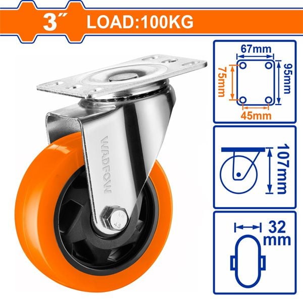  Bánh xe xoay bằng nhựa PU 3 inch WADFOW WJL2332 