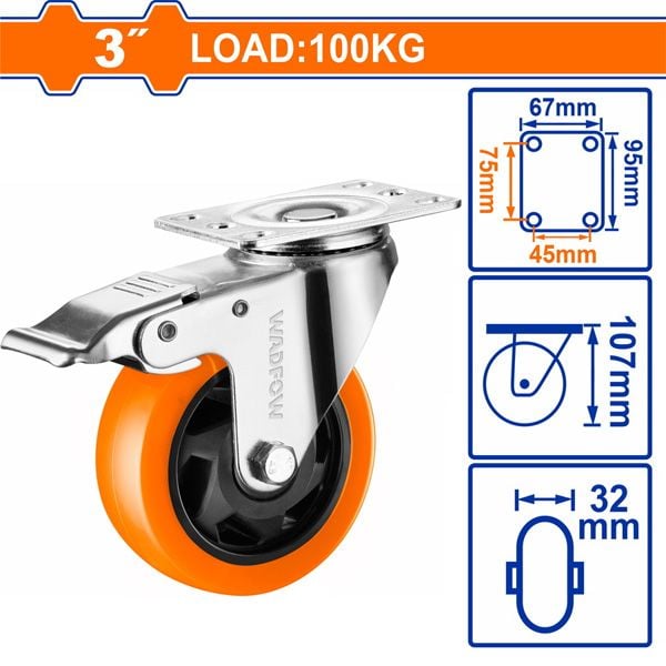  Bánh xe xoay có khóa bằng nhựa PU 3 inch WADFOW WJL2333 
