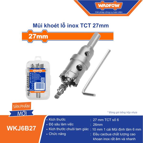  Mũi khoét lỗ inox TCT 27mm WADFOW WKJ6B27 