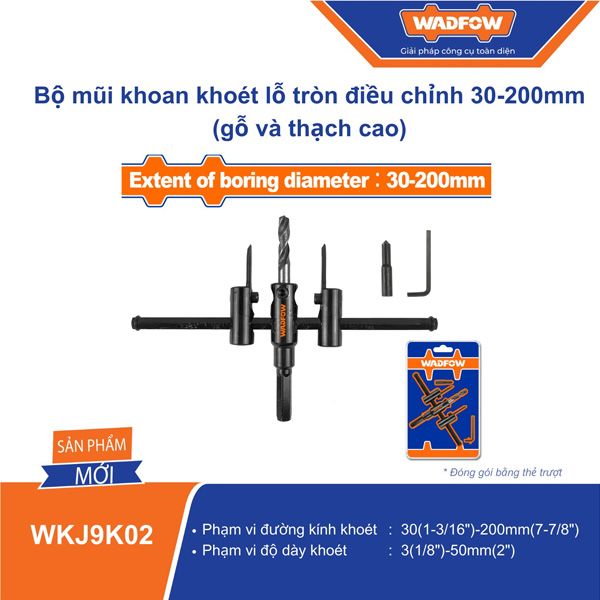  Bộ mũi khoét lỗ gỗ và thạch cao từ 30-200mm WADFOW WKJ9K02 