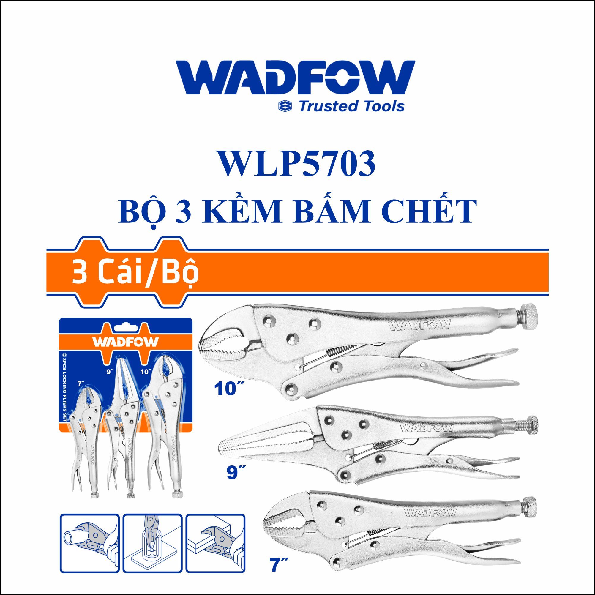  Bộ 3 Kìm bấm chết WADFOW WLP5703 