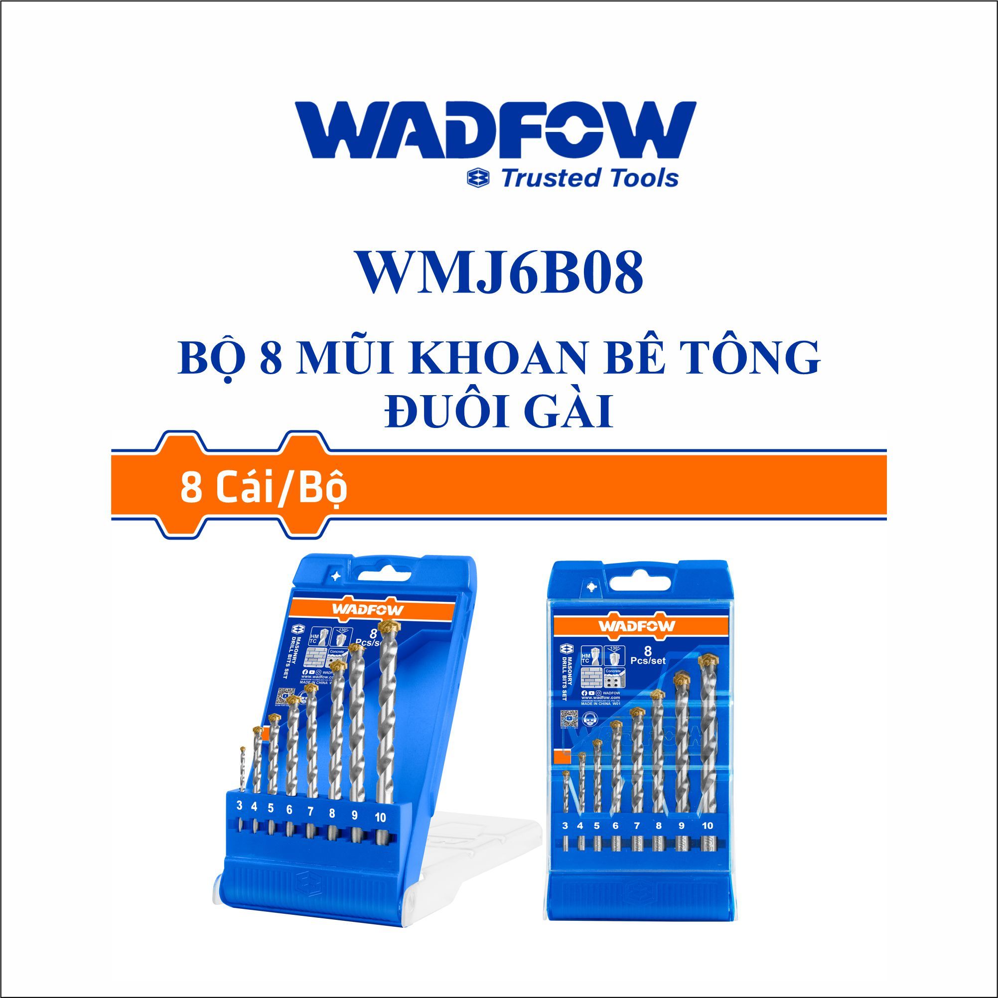  Bộ 8 Mũi khoan bê tông đuôi gài WADFOW WMJ6B08 