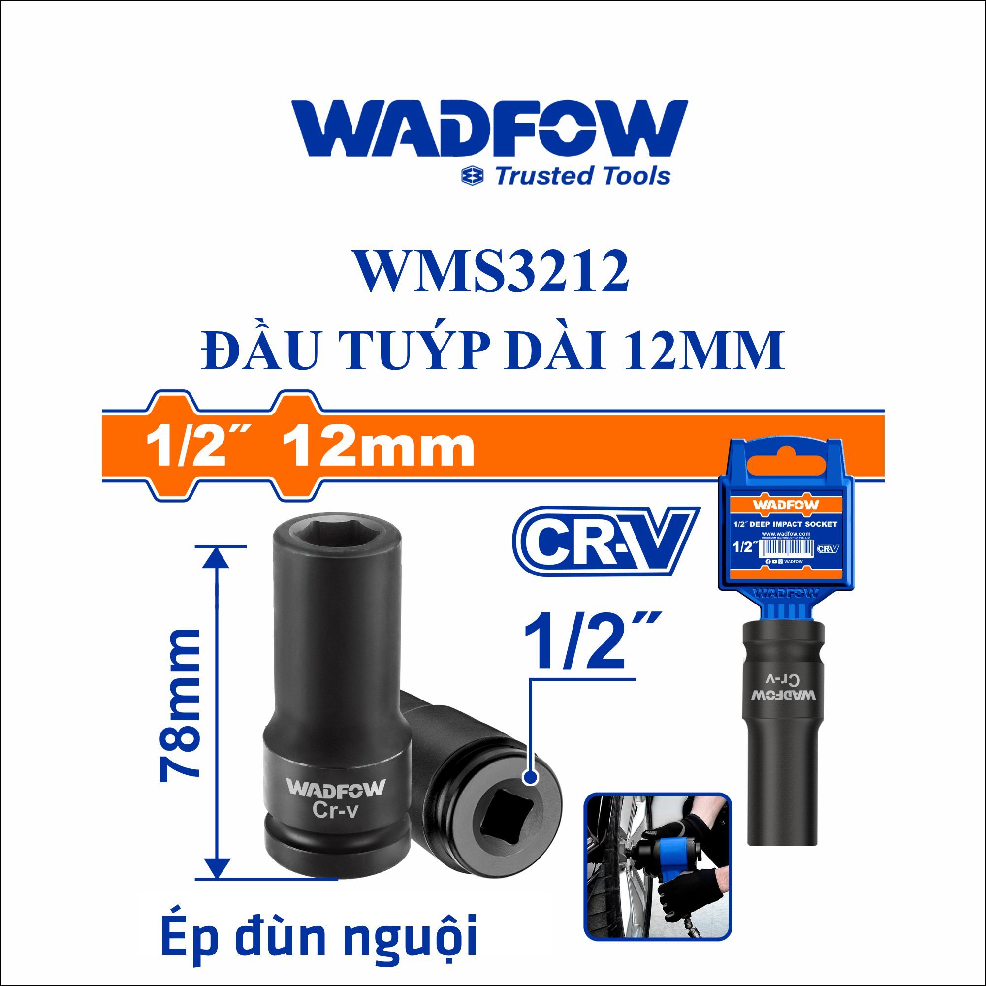  Đầu tuýp dài 12mm WADFOW WMS3212 