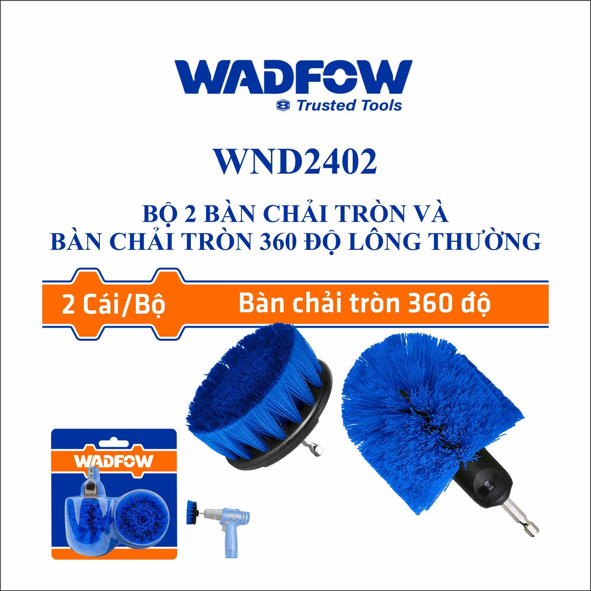  Bộ 2 bàn chải tròn và bài chản tròn 360 độ lông thường WADFOW WND2402 