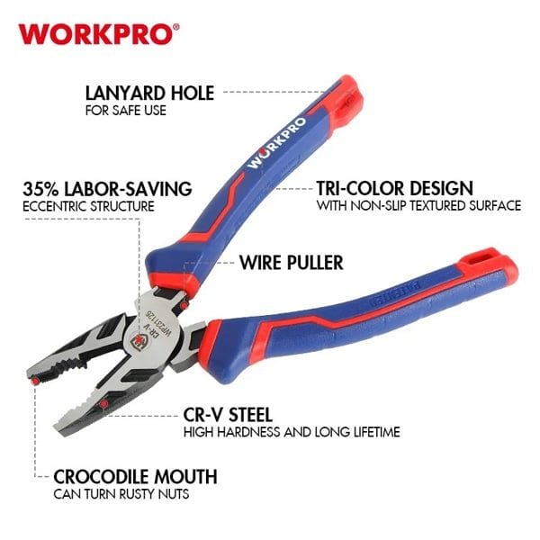  Kìm điện đa năng chống trượt 8 inch 200mm Workpro WP231125 