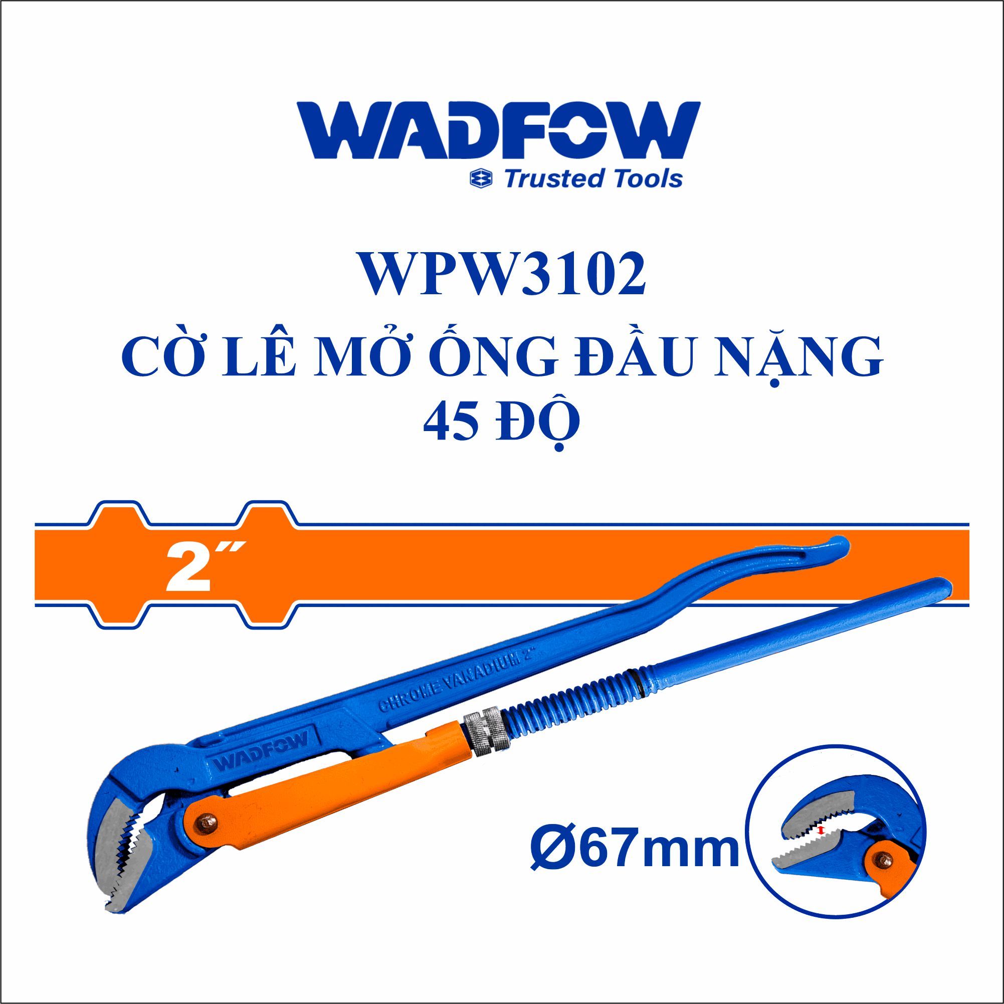  Cờ lê mở ống 45 độ hạng nặng Thụy Điển 2 Inch WADFOW WPW3102 