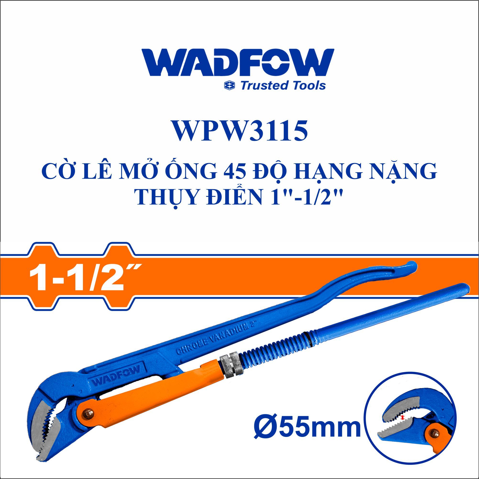  Cờ lê mở ống 45 độ hạng nặng Thụy Điển 1 Inch-1/2 Inch WADFOW WPW3115 