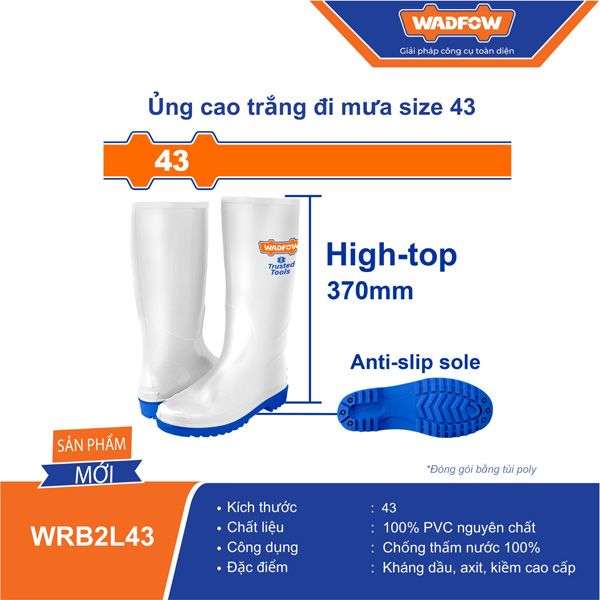  Ủng cao trắng đi mưa size 43 WADFOW WRB2L43 