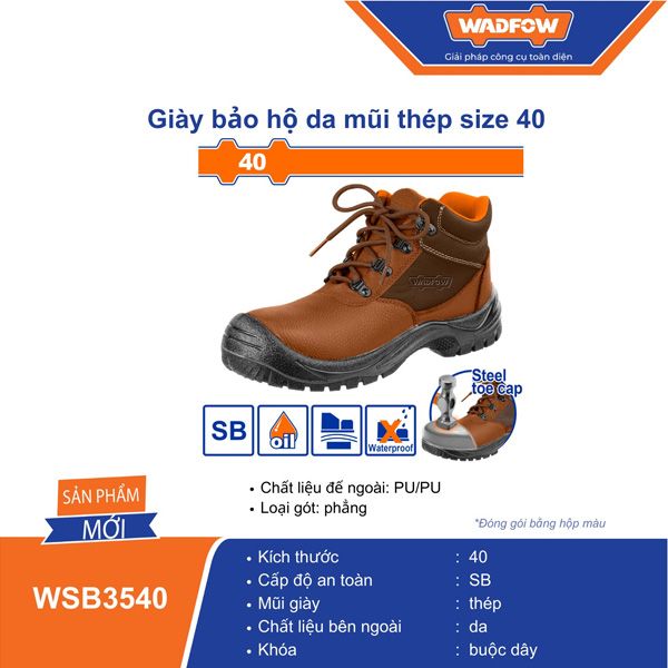  Giày bảo hộ da mũi thép size 40 WADFOW WSB3540 