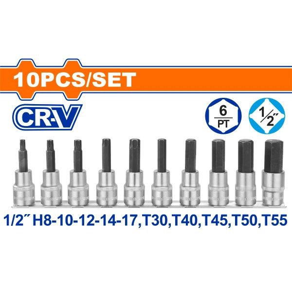  Bộ 12 đầu tuýp1/2 Inch ra đầu vít lục giác, sao WADFOW WST1412 