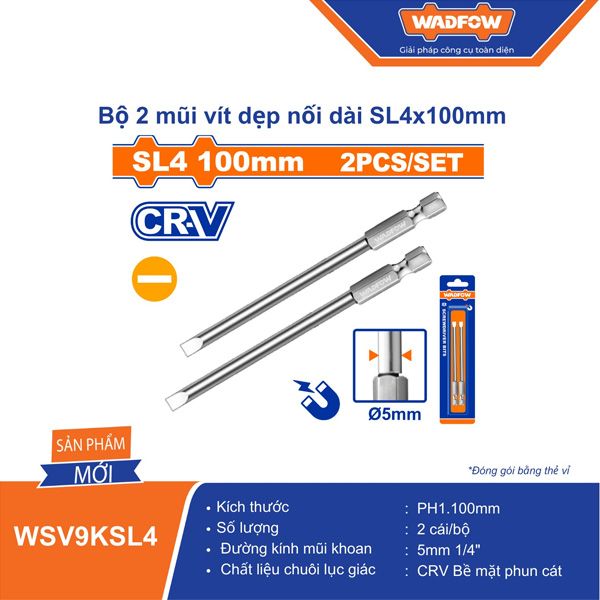  Bộ 2 mũi vít dẹp nối dài SL4x100mm WADFOW WSV9KSL4 
