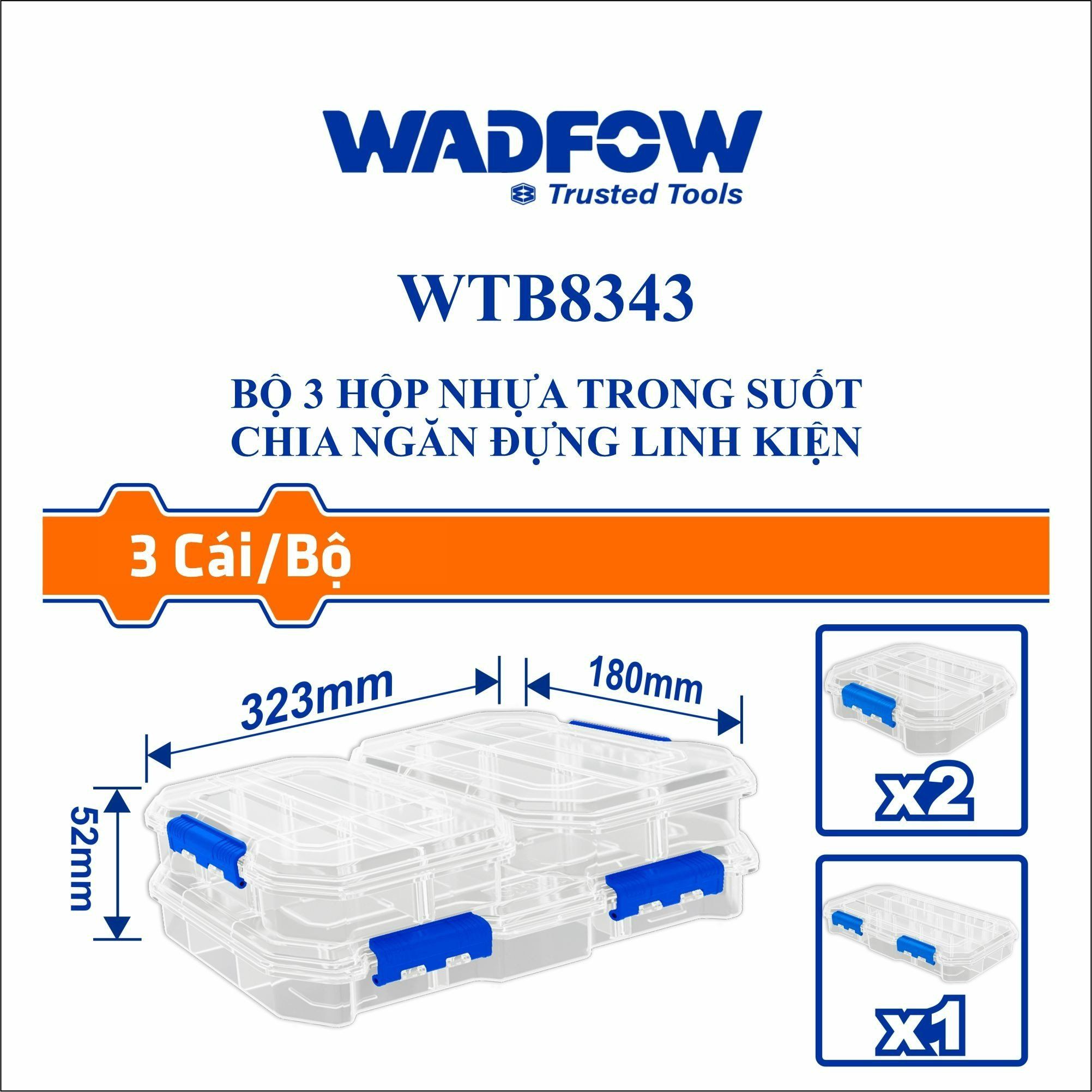  Bộ 3 Hộp nhựa trong suốt chia ngăn đựng linh kiện WADFOW WTB8343 