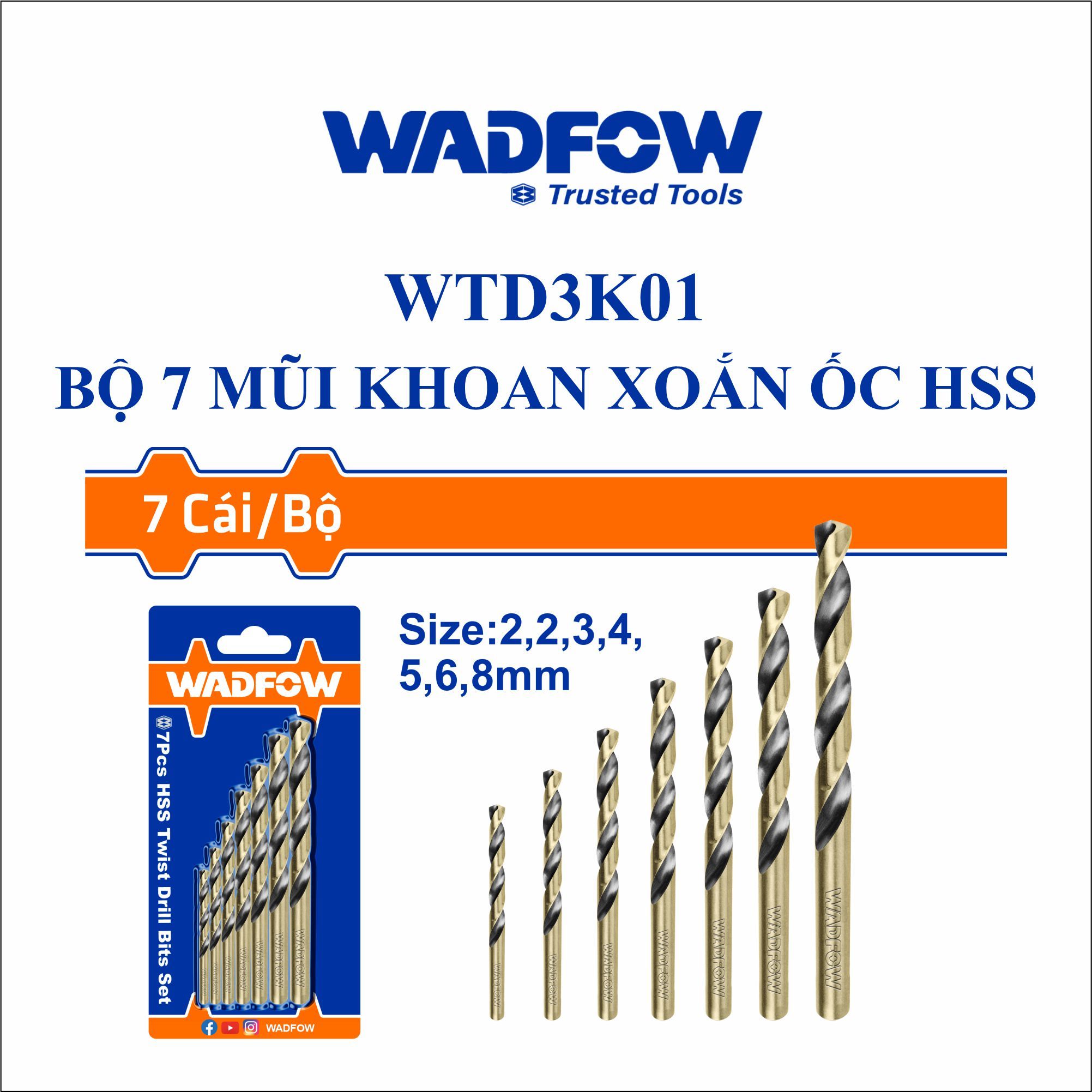  Bộ 7 mũi khoan xoắn ốc HSS WADFOW WTD3K01 