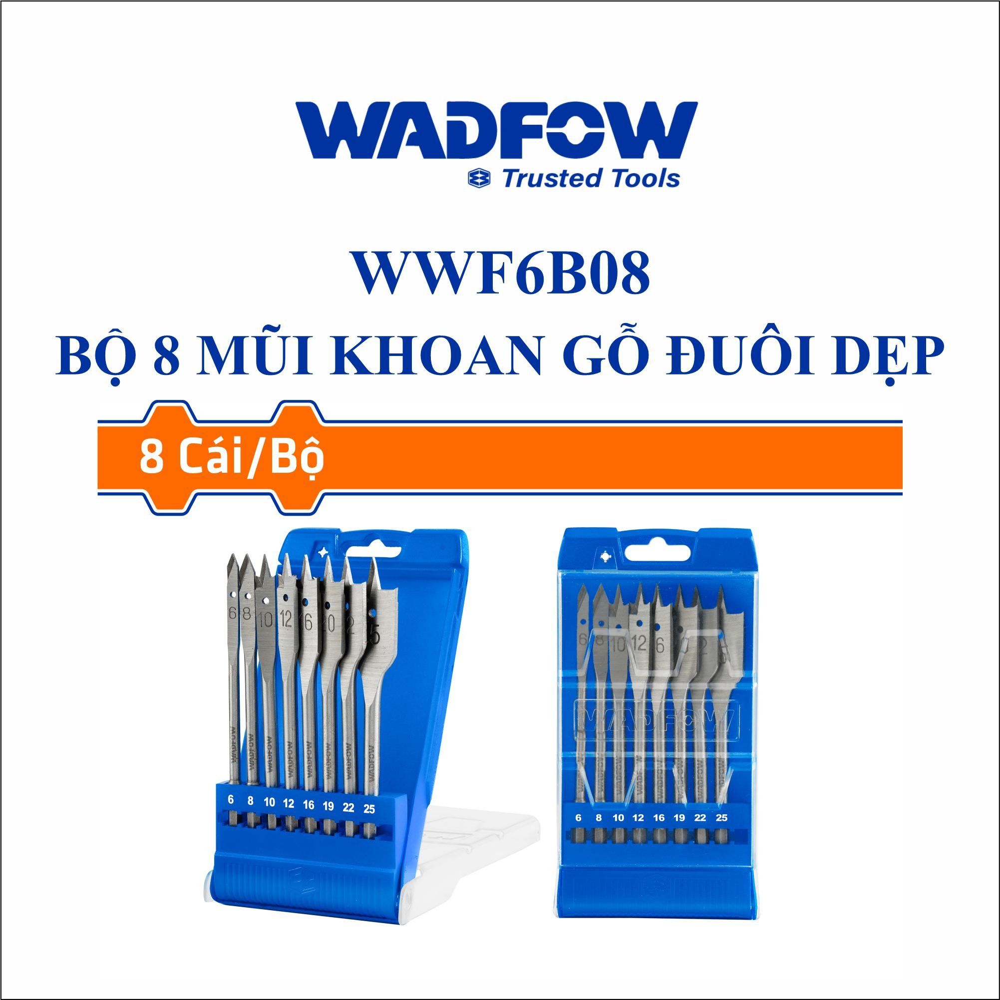  Bộ 8 mũi khoan gỗ đuôi dẹp WADFOW WWF6B08 