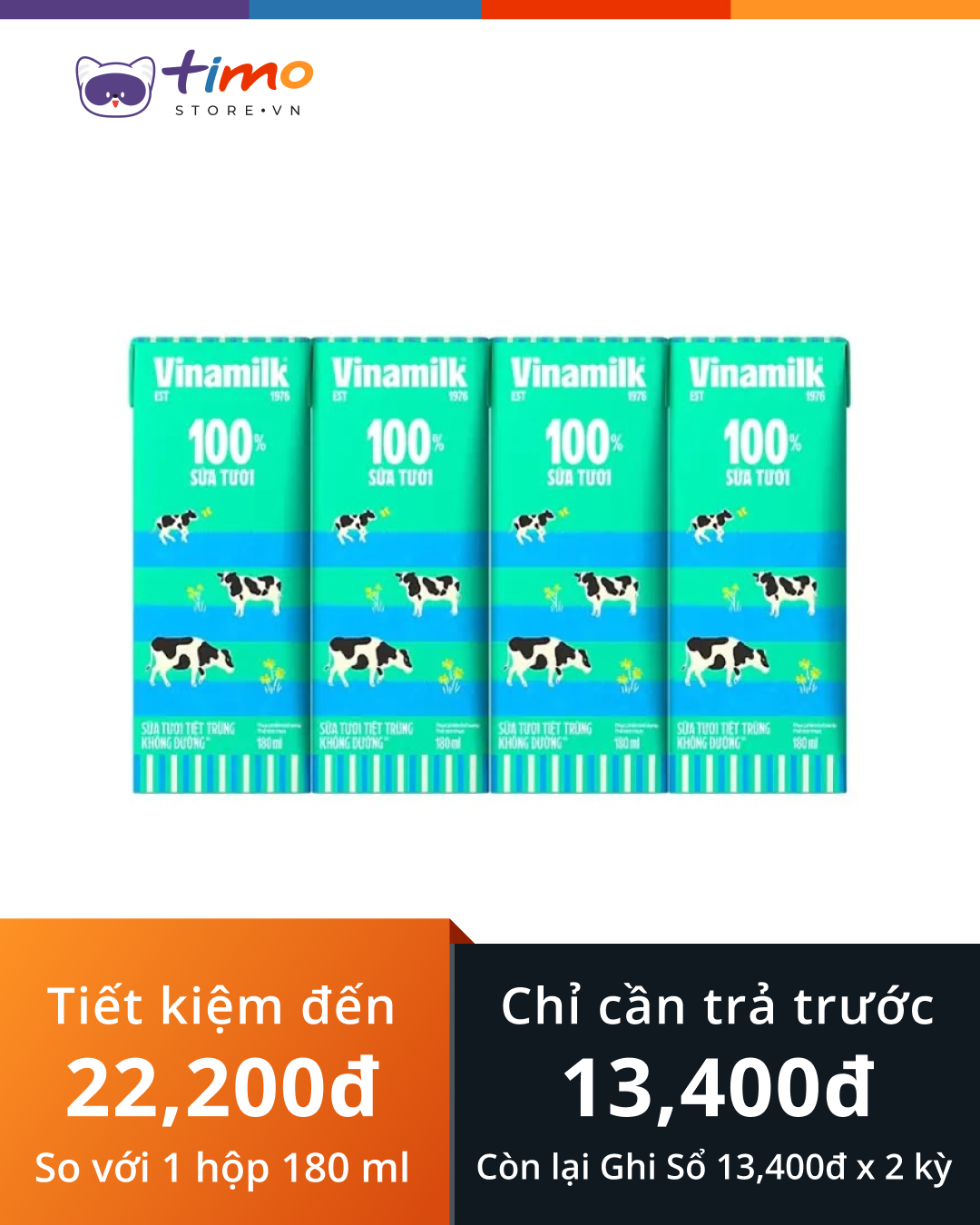  STTT Vinamilk Có Đường hộp 180 ml (Lốc 4 hộp) 