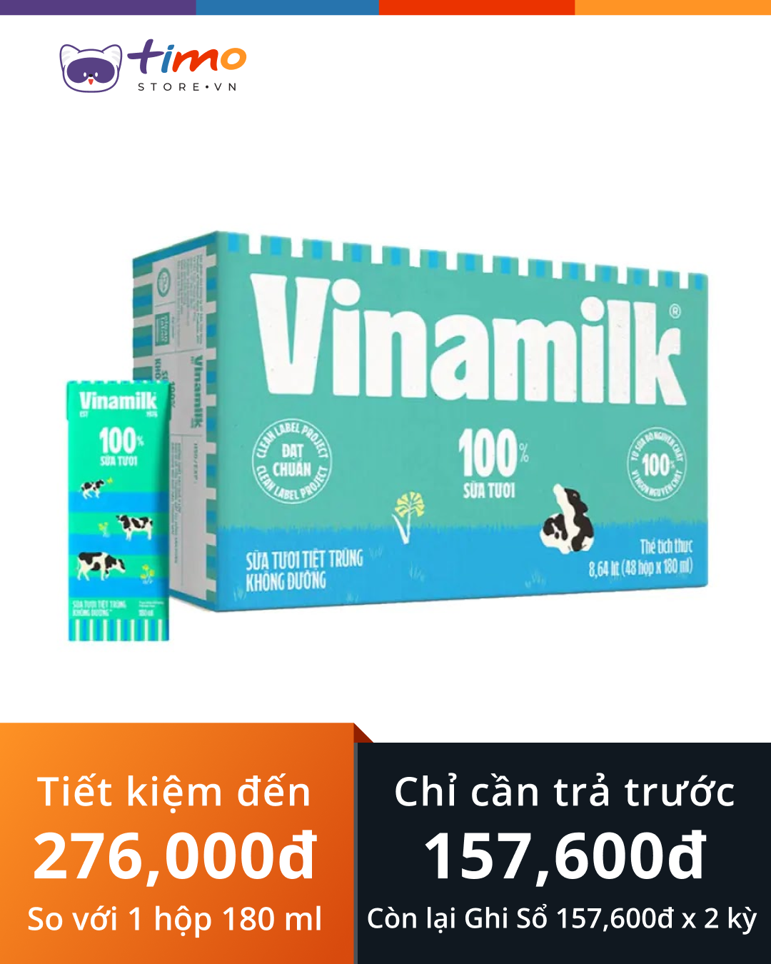  STTT Vinamilk Có Đường hộp 180 ml (Thùng 48 hộp) 