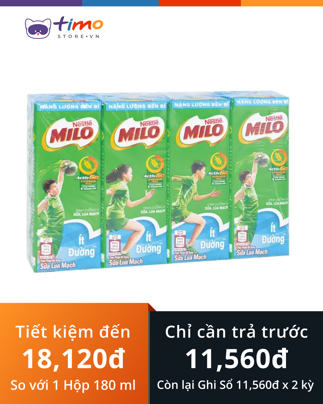  Sữa Lúa Mạch Milo Ít Đường Hộp 180 ml (Lốc 4 Hộp) 