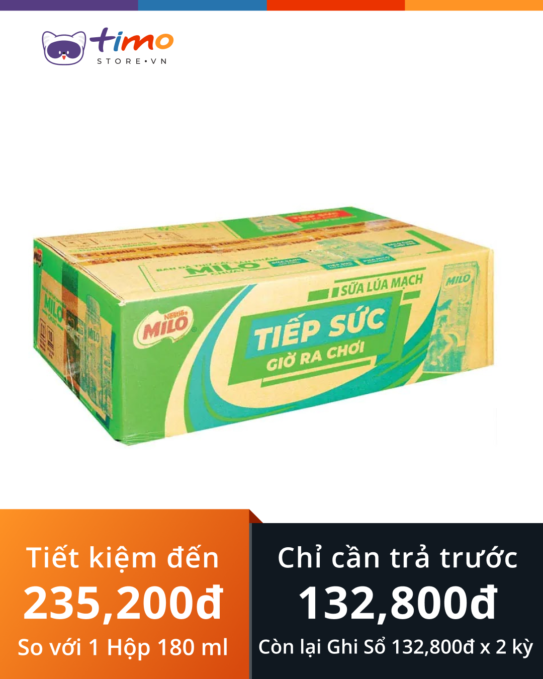  Sữa Lúa Mạch Milo Ít Đường Hộp 180 ml (Thùng 48 Hộp) 